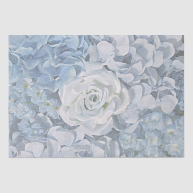 Country Blue Rose & Hydragea Blumendruck Seidenpapier (Vorderseite)