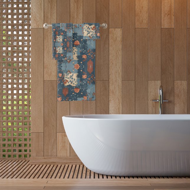 Country Blue Rust Rustikales Bauernhaus Badhandtuch Set (Von Creator hochgeladen)