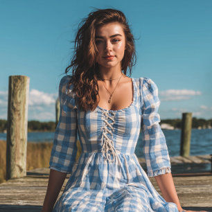 Country Blue und White Buffalo Kariert Stoff