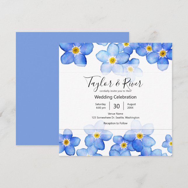 Country Blue vergiss-Me-Nots Wedding Einladung (Vorne/Hinten)