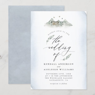 Country Blue Watercolor Blätter & Hochzeiten Einladung