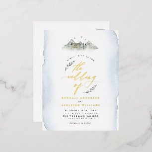 Country Blue Watercolor Blätter & Hochzeiten Folie Einladungspostkarte