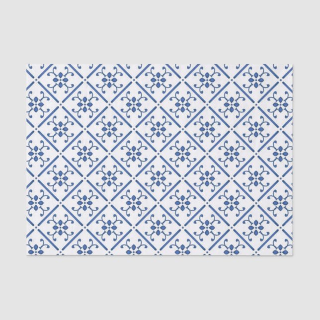 Country Blue White Pattern Mittelmeer Tile Seidenpapier (Vorderseite)
