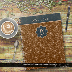 Country Blume Brown Blue Personalisiert School Planer