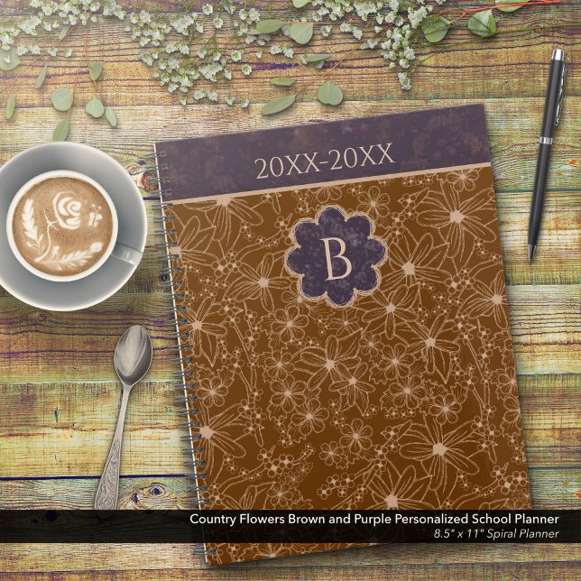 Country Blume Brown Lila Personalisiert School Planer (Country Flowers Brown and Purple Personalized School Planner: Customize the Date and Monogram)