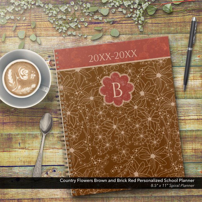 Country Blume Brown Red Personalisiert School Planer (Country Flowers Brown and Red Personalized School Planner: Customize the Date and Monogram)