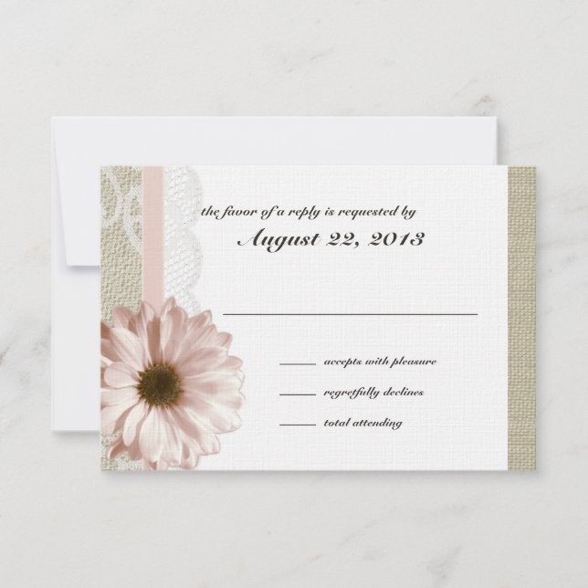 Country Blush Daisy und Lace Burlap Response RSVP Karte (Vorderseite)