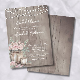 Country Blush Pink Roses Rustikales Holz Brautpart Einladung