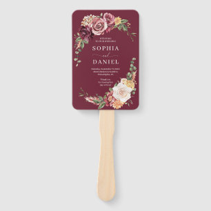 Country Boho Rose Floral Wedding Program Fan Fächer