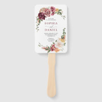 Country Boho Rose Floral Wedding Program Fan