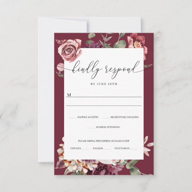 Country Boho Rose Wedding RSVP Card Karte (Vorderseite)