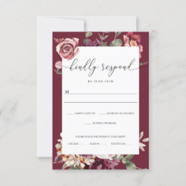 Country Boho Rose Wedding RSVP Card Karte