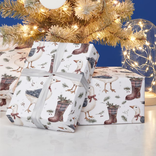 Country Boots Goose Christmas Geschenkpapier (Feiertage)