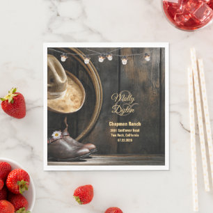 Country Boots Hat, Barn Wood Wedding Paper Napkins Serviette