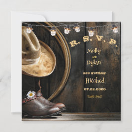 Country Boots Hat & Barnwood Wedding RSVP Card Einladung