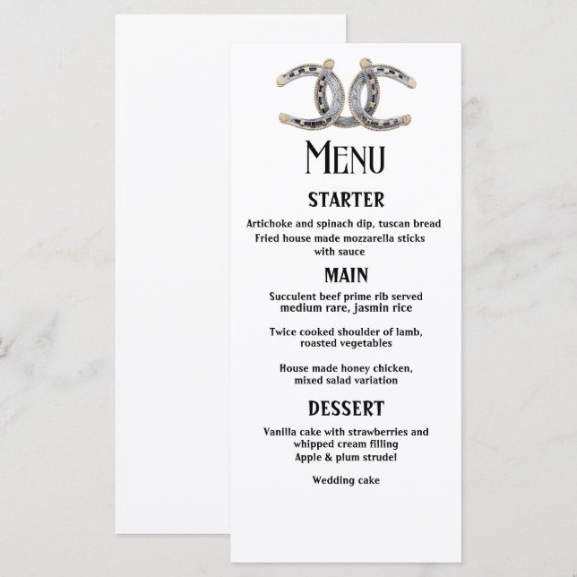 Country Boots Hats Barnwood Horseshoes Wedding Menükarte (Vorne/Hinten)