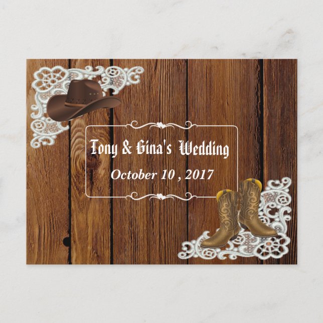 Country Boots & Lace Wedding RSVP Einladungspostkarte (Vorderseite)