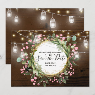 Country botanische Blume Saitenleuchten braunes Ho Save The Date