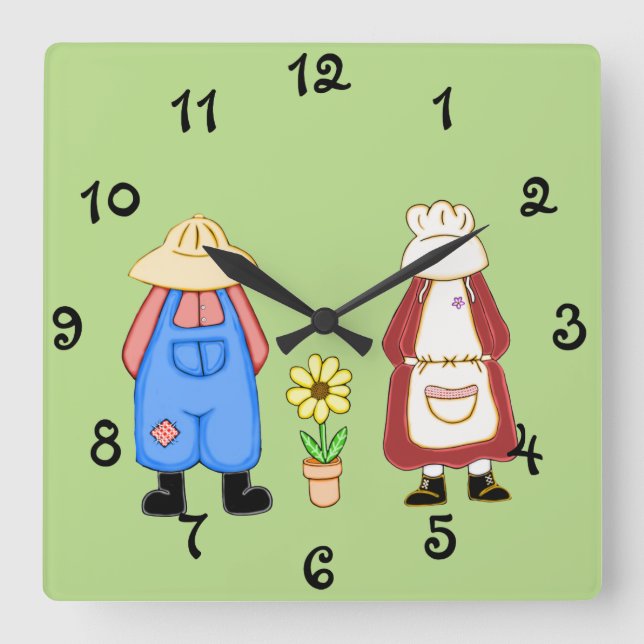 Country Boy and Girl Square Wall Uhr (Vorderseite)