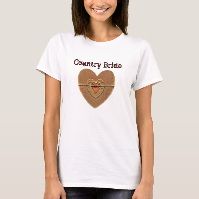 Country Bride Rustic Holzherzen Zwirnbuhe T-Shirt (Vorderseite)