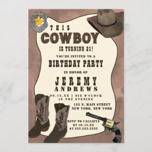Country Brown Cowboy Watercolor Geburtstag Einladung