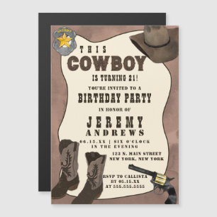 Country Brown Cowboy Watercolor Geburtstag Magneteinladung