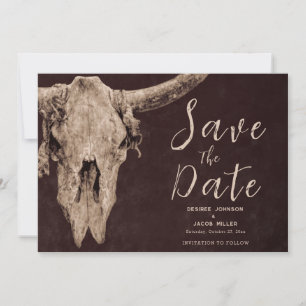 Country Brown Rodeo Bull Skull Save the Date Ankündigung