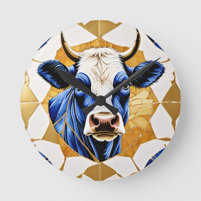 Country Bull Artwork Runde Wanduhr (Vorderseite)