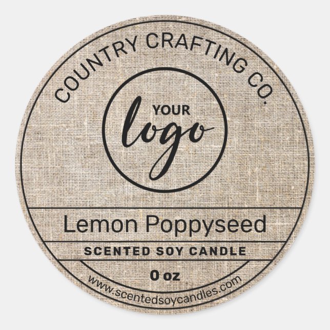 Country Burlap Brown Soy Candle Labels Runder Aufkleber (Vorderseite)