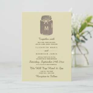 Country Burlap Mason Jar Wedding Einladung