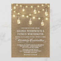 Country Burlap Mason Jar Wedding Einladungen