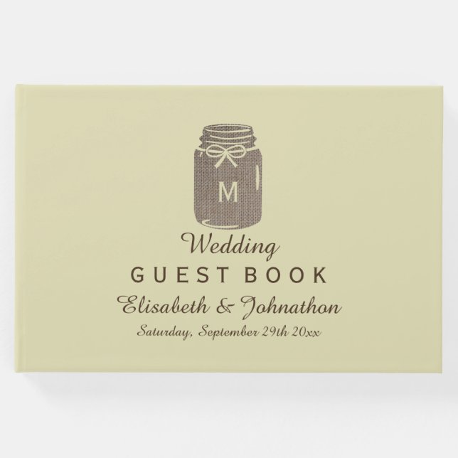 Country Burlap Mason Jar Wedding Gästebuch (Vorderseite)