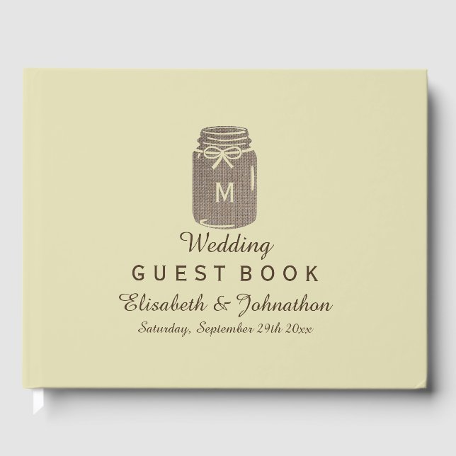 Country Burlap Mason Jar Wedding Gästebuch (Vorderseite)