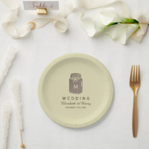 Country Burlap Mason Jar Wedding Pappteller