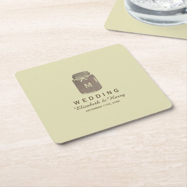 Country Burlap Mason Jar Wedding Rechteckiger Pappuntersetzer (angewinkelt)