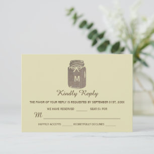 Country Burlap Mason Jar Wedding RSVP Karte