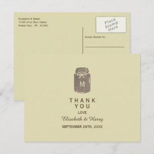 Country Burlap Mason Jar Wedding Vielen Dank Postkarte