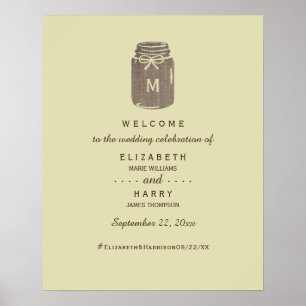 Country Burlap Mason Jar Wedding Willkommen Poster