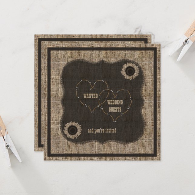 Country Burlap Western Hochzeitseinladung Einladung (Vorderseite/Rückseite Beispiel)