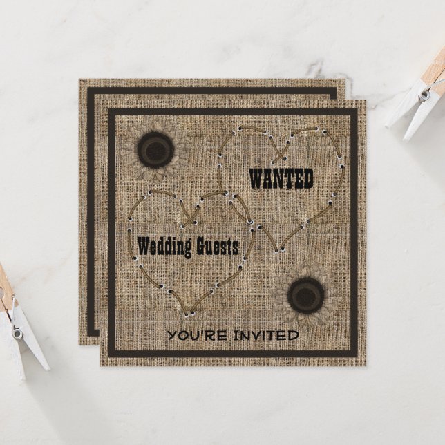 Country Burlap Western Hochzeitseinladungen Einladung (Vorderseite/Rückseite Beispiel)
