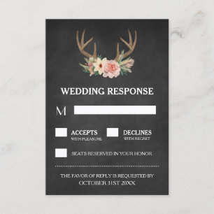 Country Chalkboard Deer Antler Wedding RSVP Cards Karte