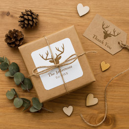Country Charm Deer Antler Familienname Quadratischer Aufkleber