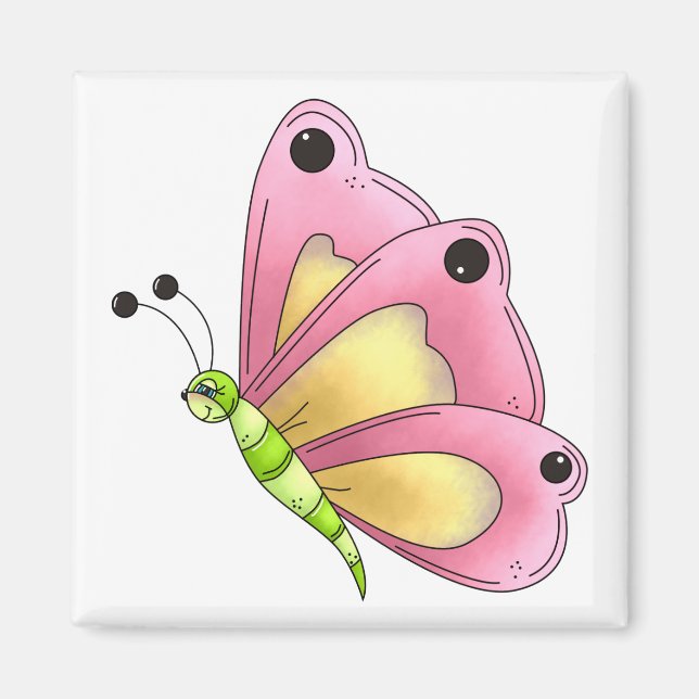 Country Cherries: Rosa Schmetterling Magnet (Vorne)