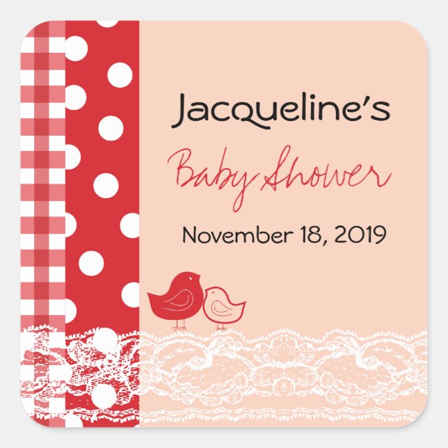 Country Chic Birds Lace Girl Babyaufkleber Quadratischer Aufkleber (Vorderseite)