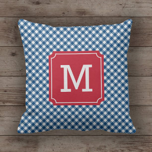 Country Chic Blue Gingham Name Monogram Kissen