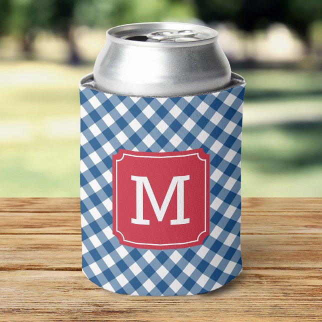 Country Chic Blue Gingham Personalize Monogram Dosenkühler (Von Creator hochgeladen)