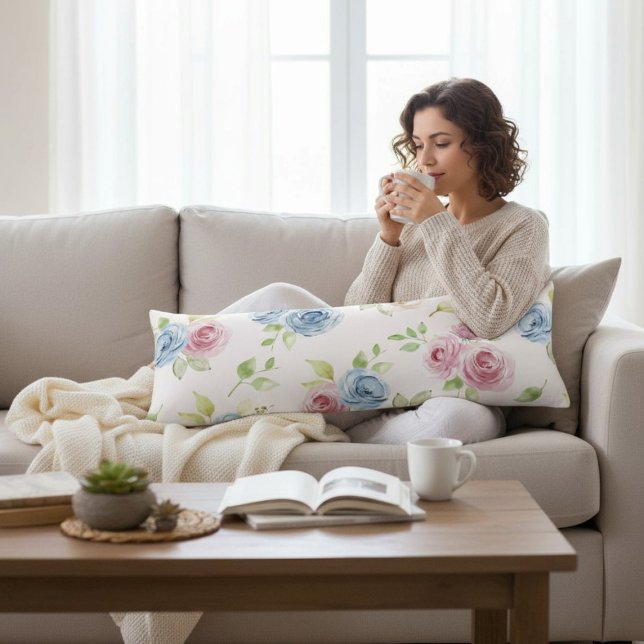 Country Chic Blue Pink Floral Watercolor  Seitenschläferkissen (Von Creator hochgeladen)