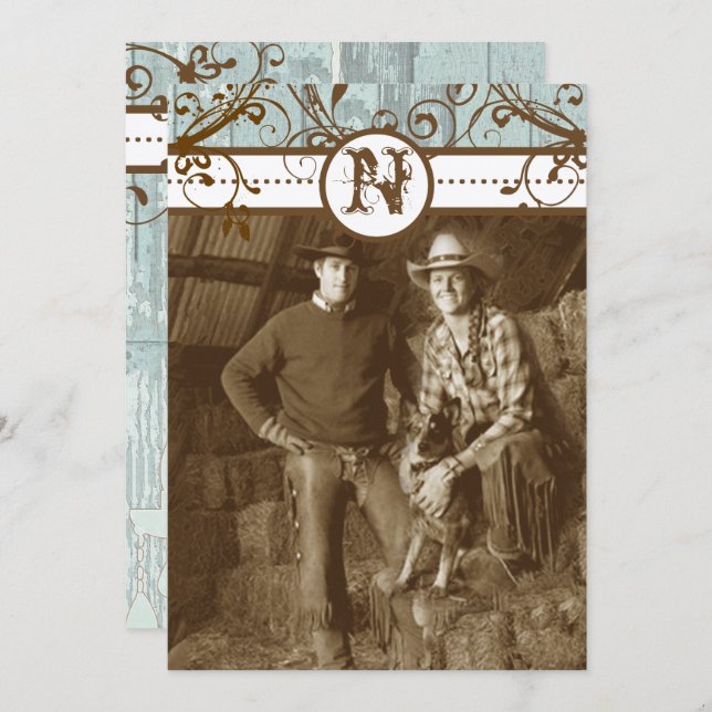 Country Chic Chocolate Mint Rustic Barn Wood Einladung (Vorne/Hinten)