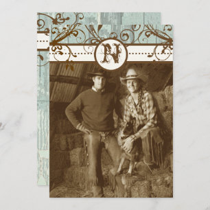 Country Chic Chocolate Mint Rustic Barn Wood Einladung