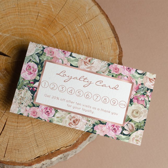 Country chic elegant gable grün rosa Elfenbein flo Treuekarte (Country chic elegant gable green pink ivory floral loyalty card)